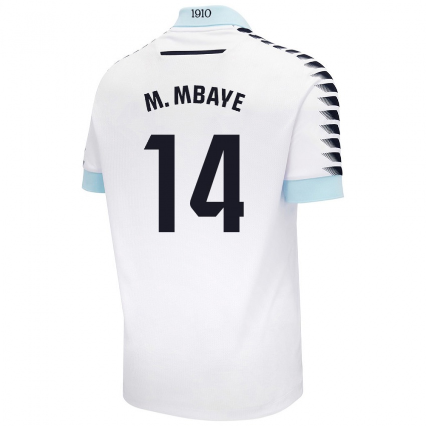 Gyermek Momo Mbaye #14 Fehér Kék Idegenbeli Jersey 2024/25 Mez Póló Ing