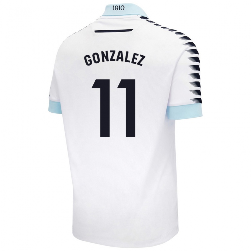 Gyermek Chus González #11 Fehér Kék Idegenbeli Jersey 2024/25 Mez Póló Ing