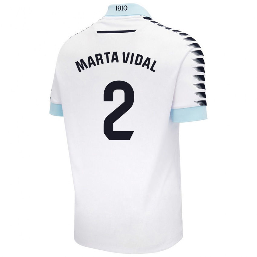 Gyermek Marta Vidal Vela #2 Fehér Kék Idegenbeli Jersey 2024/25 Mez Póló Ing