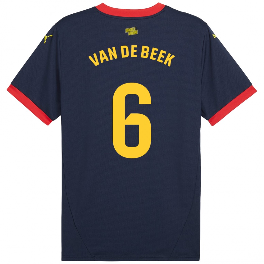 Gyermek Donny Van De Beek #6 Sötétvörös Idegenbeli Jersey 2024/25 Mez Póló Ing