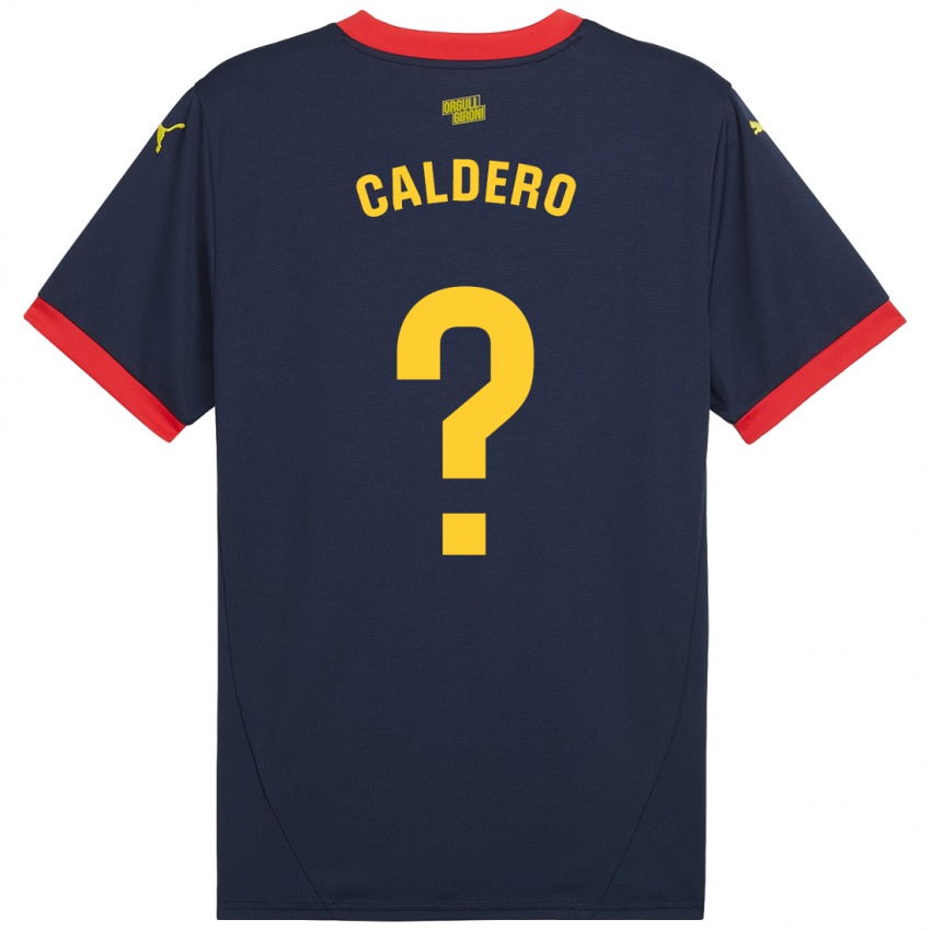 Gyermek Nil Caldero #0 Sötétvörös Idegenbeli Jersey 2024/25 Mez Póló Ing