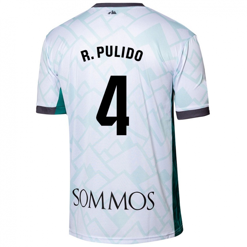 Gyermek Rubén Pulido #4 Fehér Zöld Idegenbeli Jersey 2024/25 Mez Póló Ing