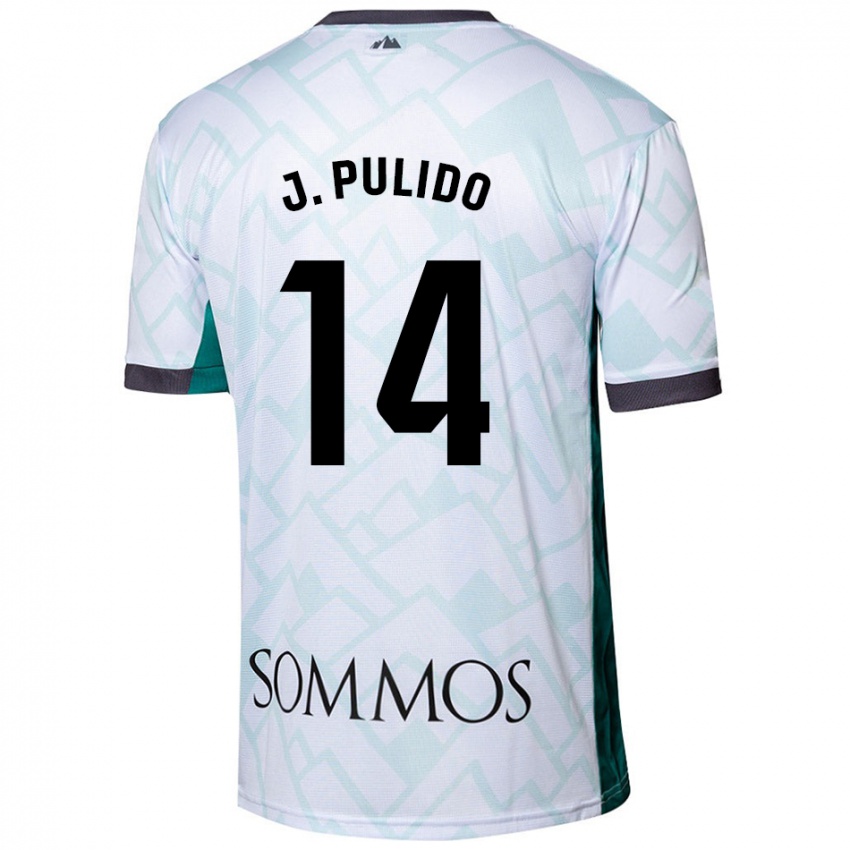 Gyermek Jorge Pulido #14 Fehér Zöld Idegenbeli Jersey 2024/25 Mez Póló Ing