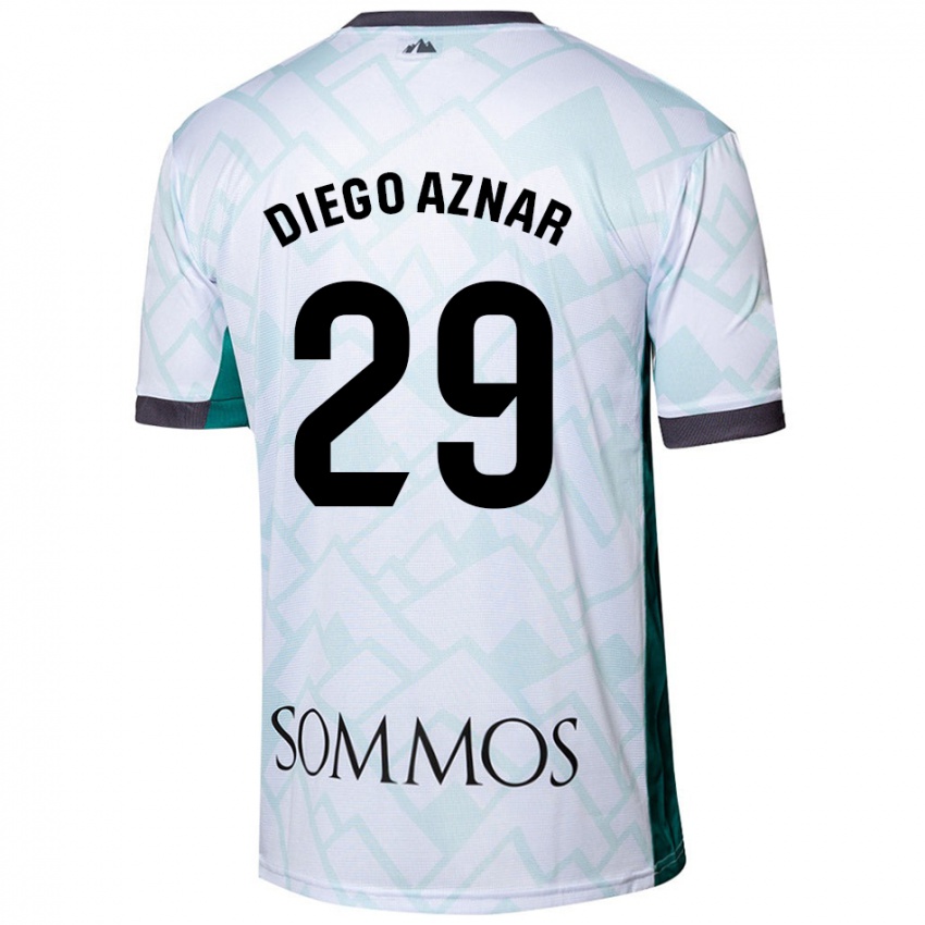 Gyermek Diego Aznar #29 Fehér Zöld Idegenbeli Jersey 2024/25 Mez Póló Ing