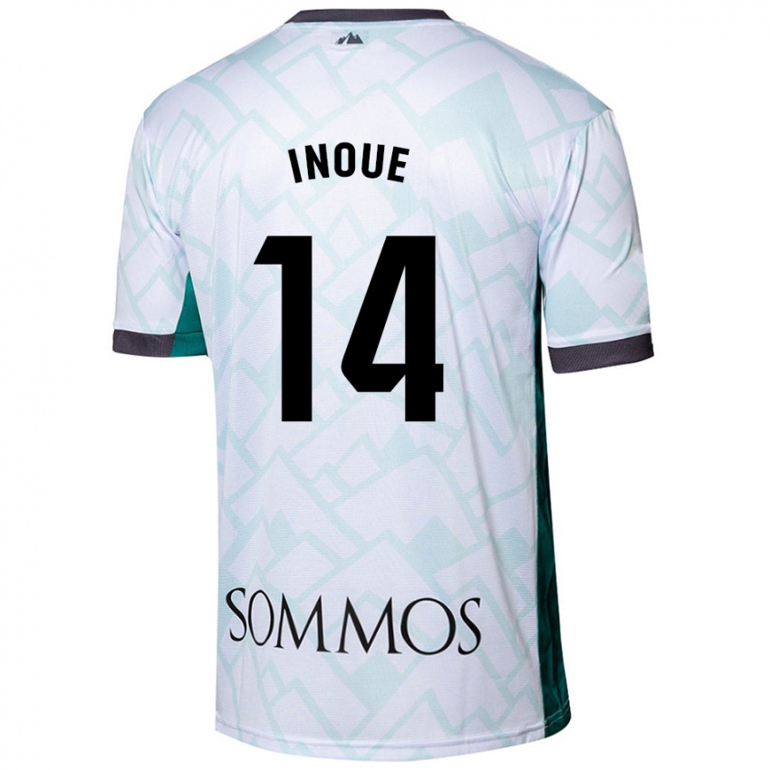 Gyermek Moe Inoue #14 Fehér Zöld Idegenbeli Jersey 2024/25 Mez Póló Ing