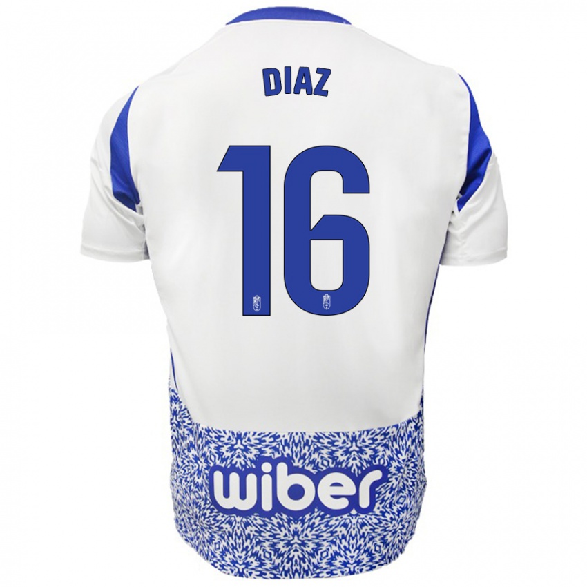 Gyermek Víctor Díaz #16 Fehér Kék Idegenbeli Jersey 2024/25 Mez Póló Ing