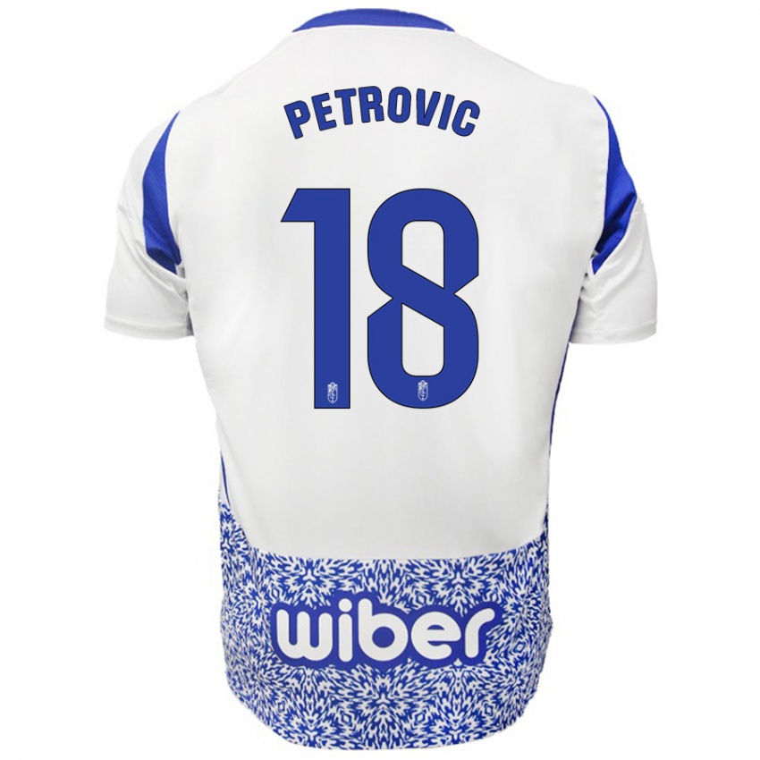 Gyermek Njegos Petrovic #18 Fehér Kék Idegenbeli Jersey 2024/25 Mez Póló Ing