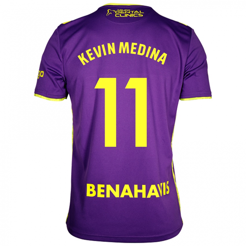 Gyermek Kevin Medina #11 Lila Sárga Idegenbeli Jersey 2024/25 Mez Póló Ing