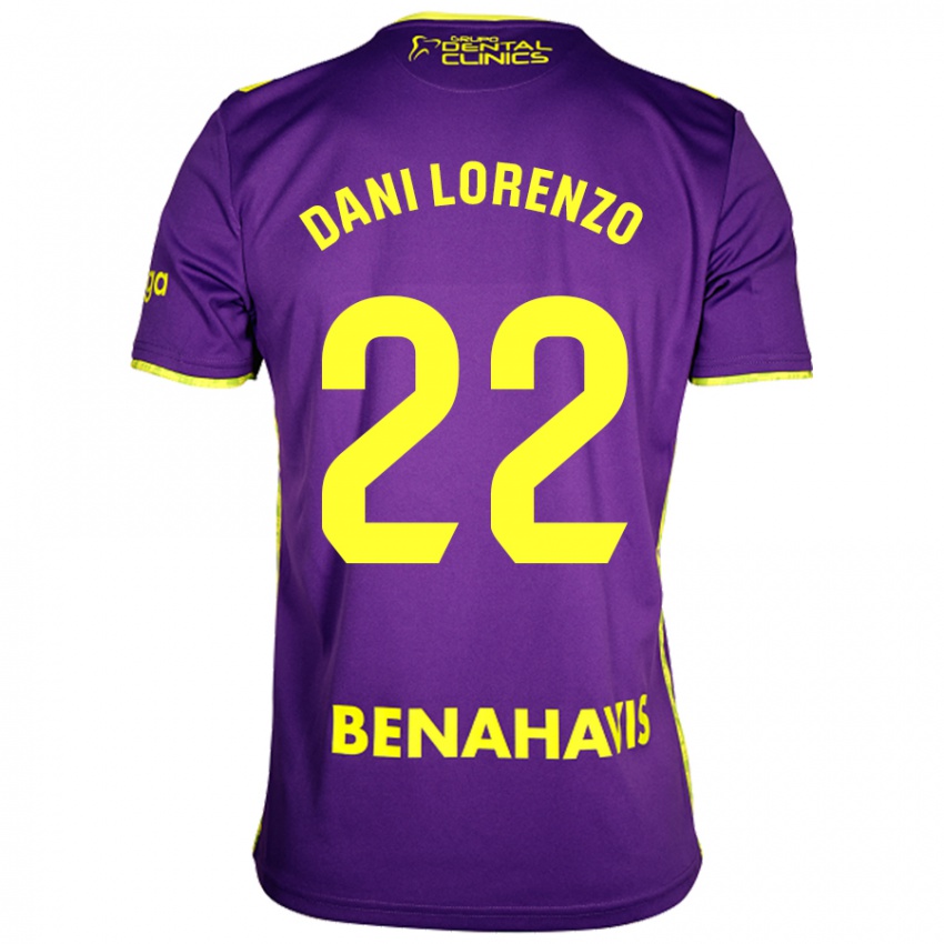 Gyermek Dani Lorenzo #22 Lila Sárga Idegenbeli Jersey 2024/25 Mez Póló Ing