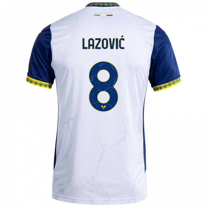 Gyermek Darko Lazović #8 Fehér Kék Idegenbeli Jersey 2024/25 Mez Póló Ing