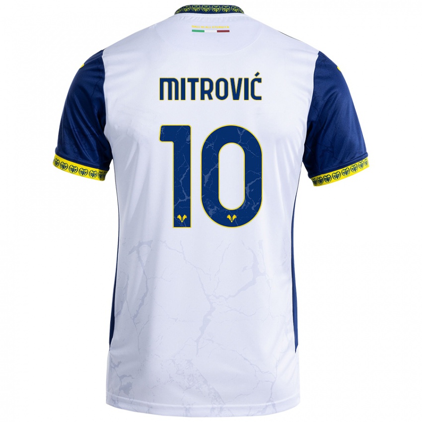 Gyermek Stefan Mitrović #10 Fehér Kék Idegenbeli Jersey 2024/25 Mez Póló Ing