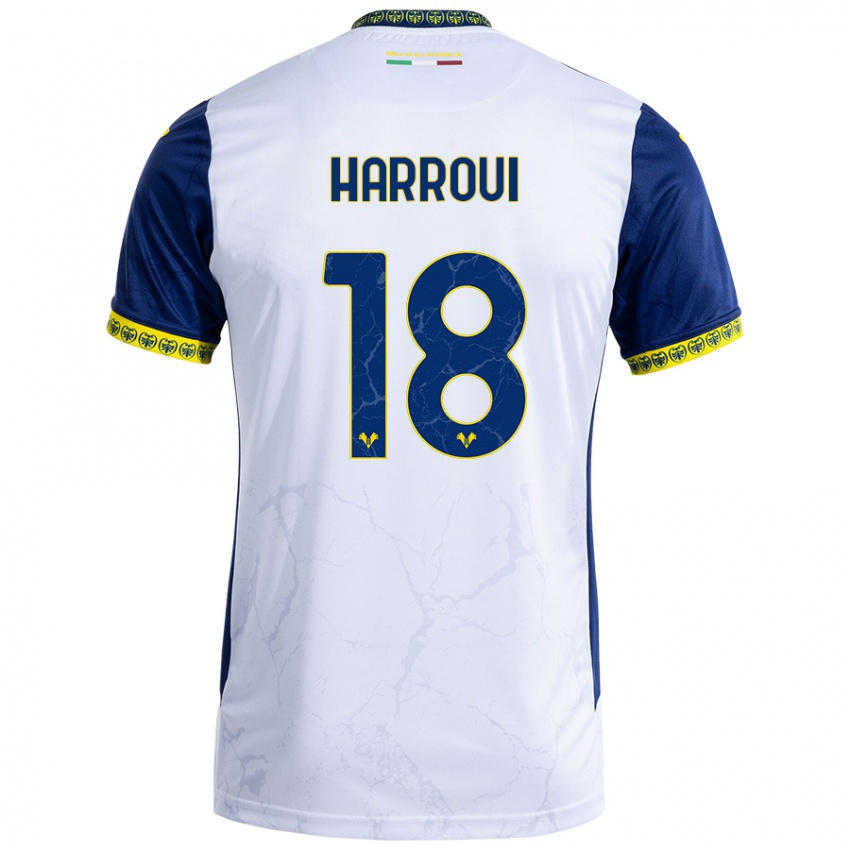 Gyermek Abdou Harroui #18 Fehér Kék Idegenbeli Jersey 2024/25 Mez Póló Ing