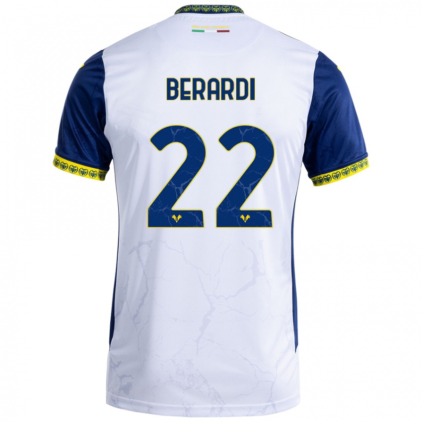 Gyermek Alessandro Berardi #22 Fehér Kék Idegenbeli Jersey 2024/25 Mez Póló Ing