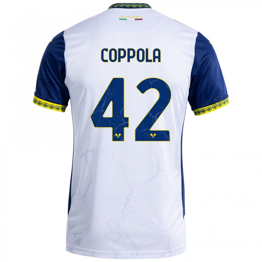 Gyermek Diego Coppola #42 Fehér Kék Idegenbeli Jersey 2024/25 Mez Póló Ing