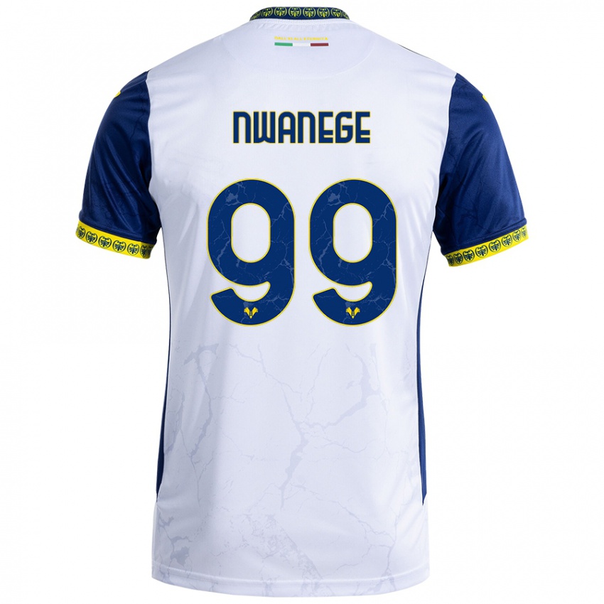 Gyermek Karlson Nwanege #99 Fehér Kék Idegenbeli Jersey 2024/25 Mez Póló Ing