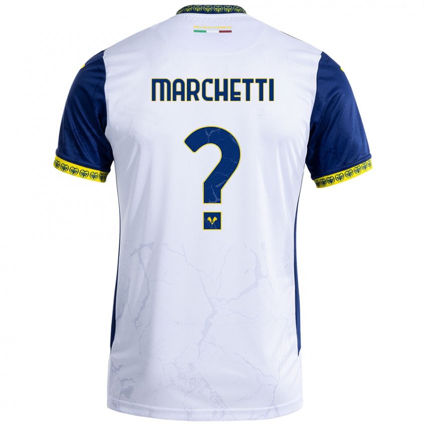 Gyermek Nicolò Marchetti #0 Fehér Kék Idegenbeli Jersey 2024/25 Mez Póló Ing