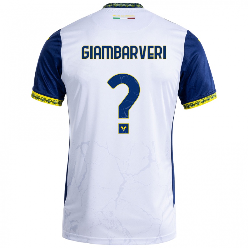 Gyermek Mattia Giambarveri #0 Fehér Kék Idegenbeli Jersey 2024/25 Mez Póló Ing