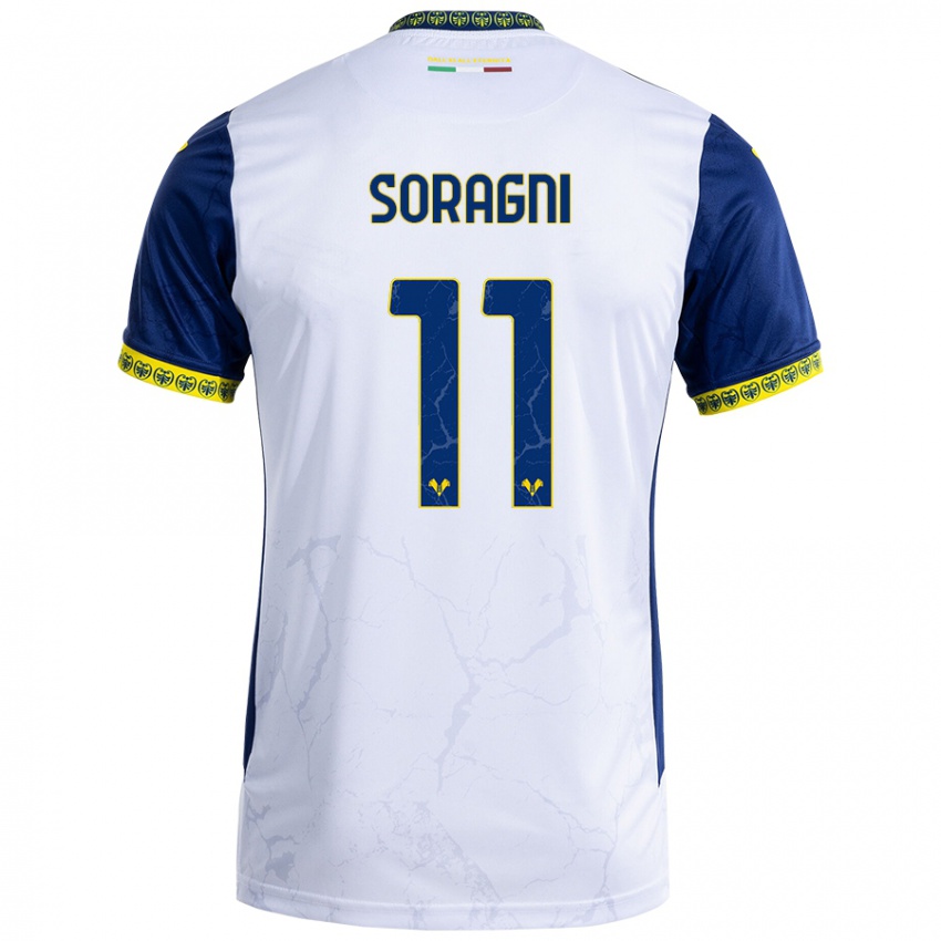 Gyermek Alberto Soragni #11 Fehér Kék Idegenbeli Jersey 2024/25 Mez Póló Ing