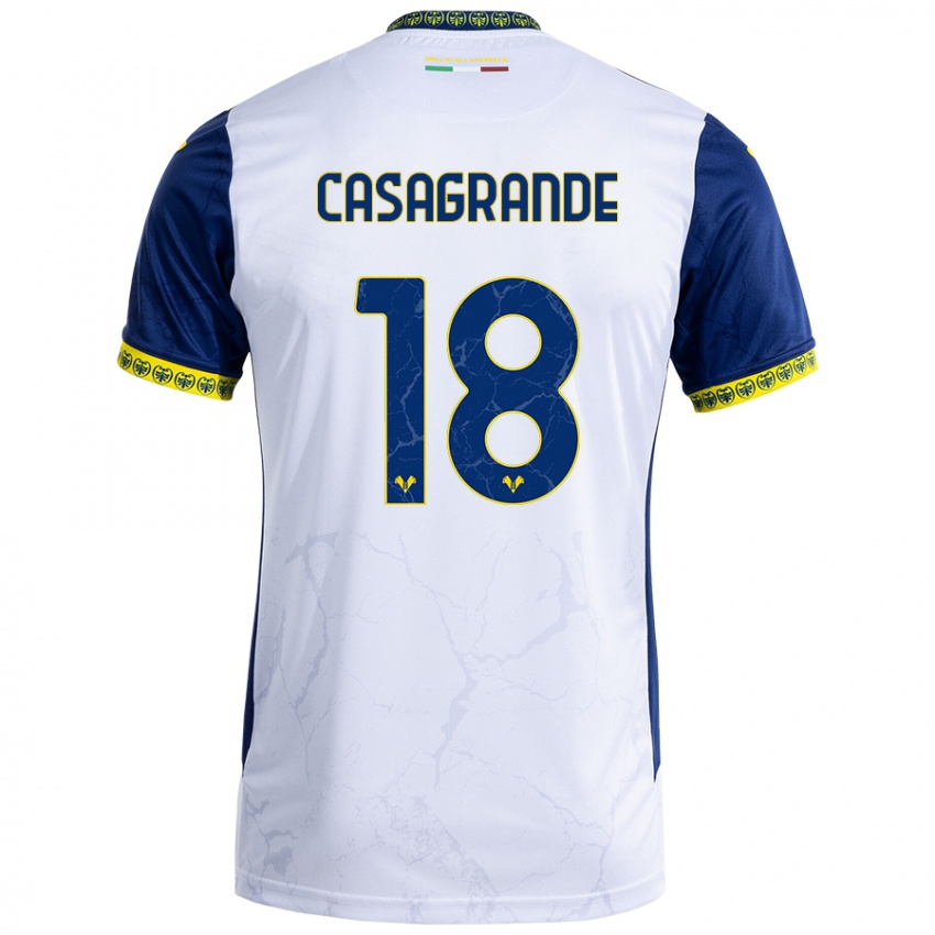 Gyermek Davide Casagrande #18 Fehér Kék Idegenbeli Jersey 2024/25 Mez Póló Ing