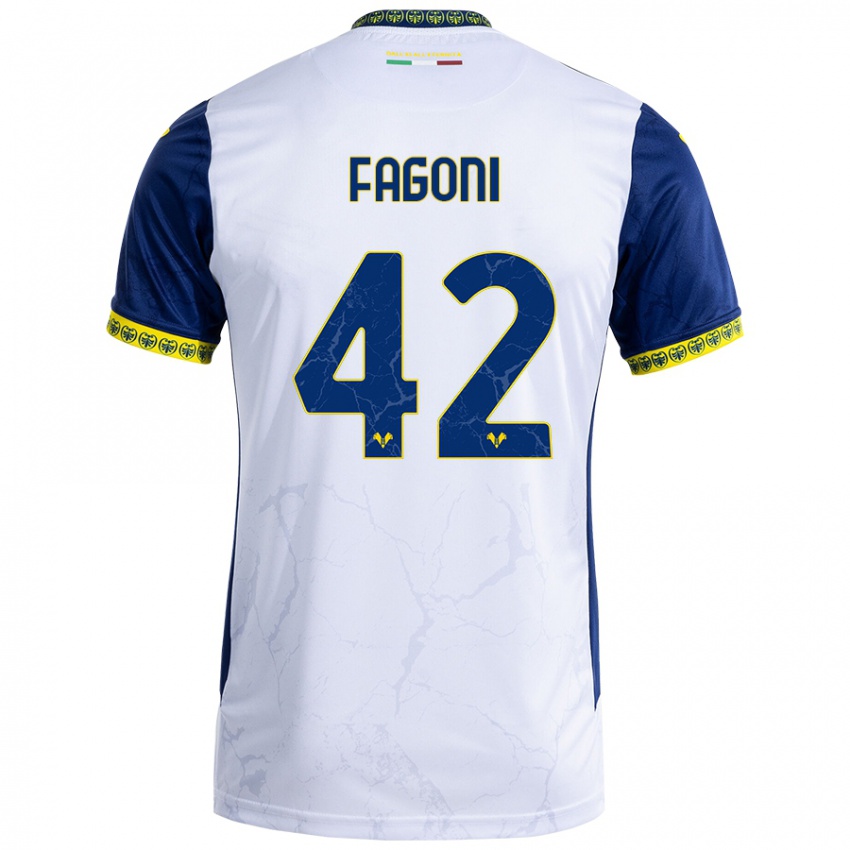 Gyermek Marco Fagoni #42 Fehér Kék Idegenbeli Jersey 2024/25 Mez Póló Ing