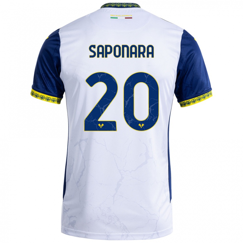 Gyermek Riccardo Saponara #20 Fehér Kék Idegenbeli Jersey 2024/25 Mez Póló Ing