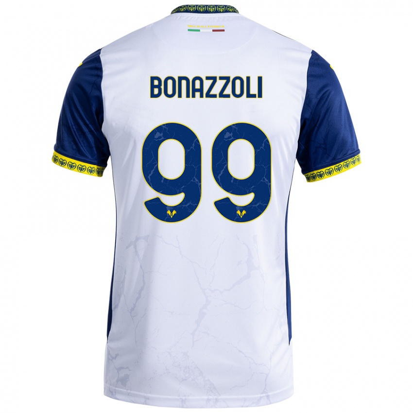 Gyermek Federico Bonazzoli #99 Fehér Kék Idegenbeli Jersey 2024/25 Mez Póló Ing