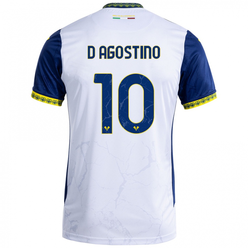 Gyermek Samuele D'agostino #10 Fehér Kék Idegenbeli Jersey 2024/25 Mez Póló Ing