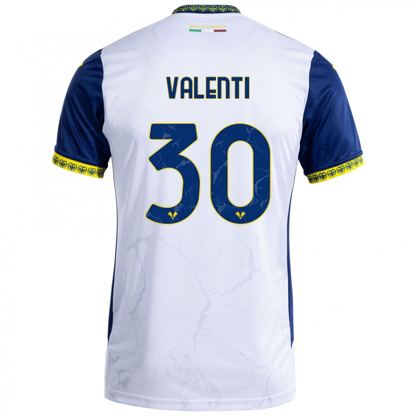 Gyermek Francesco Valenti #30 Fehér Kék Idegenbeli Jersey 2024/25 Mez Póló Ing