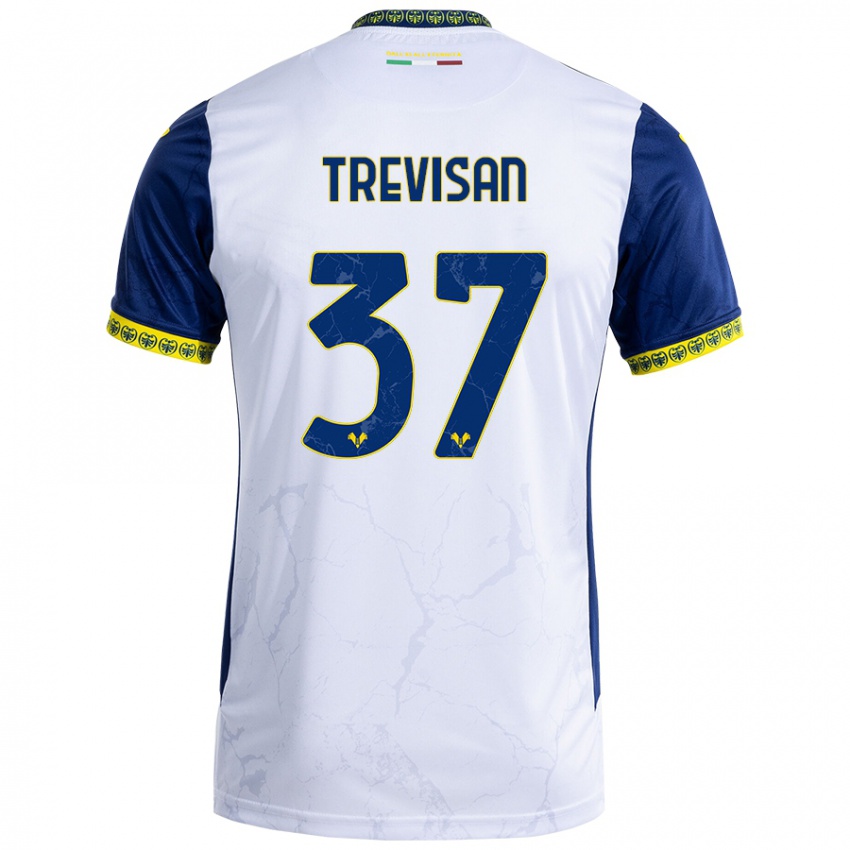 Gyermek Michael Trevisan #37 Fehér Kék Idegenbeli Jersey 2024/25 Mez Póló Ing