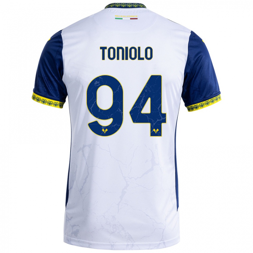 Gyermek Giacomo Toniolo #94 Fehér Kék Idegenbeli Jersey 2024/25 Mez Póló Ing