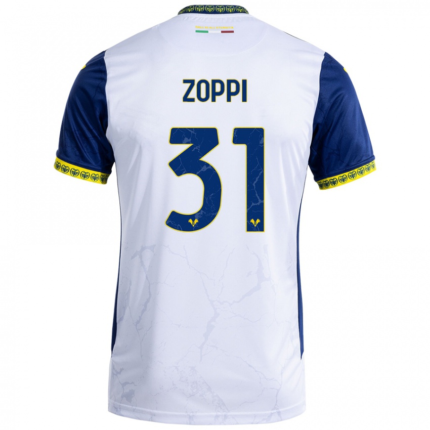 Gyermek Sofia Zoppi #31 Fehér Kék Idegenbeli Jersey 2024/25 Mez Póló Ing