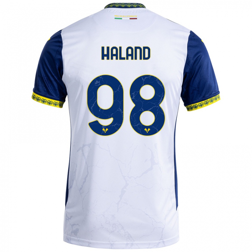 Gyermek Benedicte Iversen Håland #98 Fehér Kék Idegenbeli Jersey 2024/25 Mez Póló Ing