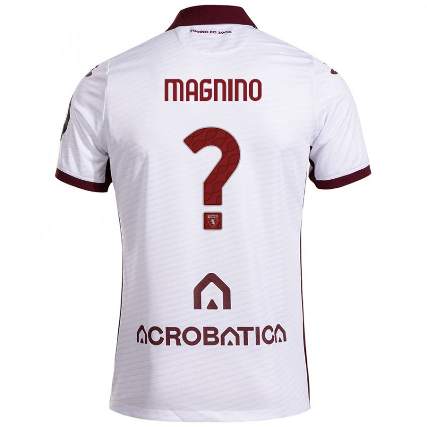 Gyermek Emanuele Magnino #0 Fehér Barna Idegenbeli Jersey 2024/25 Mez Póló Ing