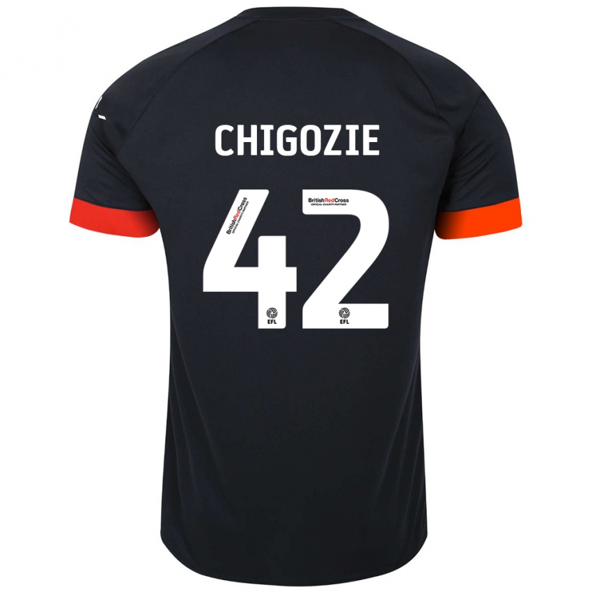 Gyermek Christian Chigozie #42 Fekete Narancs Idegenbeli Jersey 2024/25 Mez Póló Ing