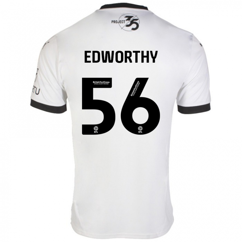 Gyermek Kieran Edworthy #56 Fehér Fekete Idegenbeli Jersey 2024/25 Mez Póló Ing