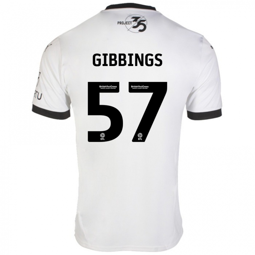 Gyermek Cole Gibbings #57 Fehér Fekete Idegenbeli Jersey 2024/25 Mez Póló Ing