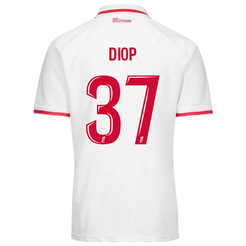 Férfi Edan Diop #37 Fehér Piros Hazai Jersey 2024/25 Mez Póló Ing