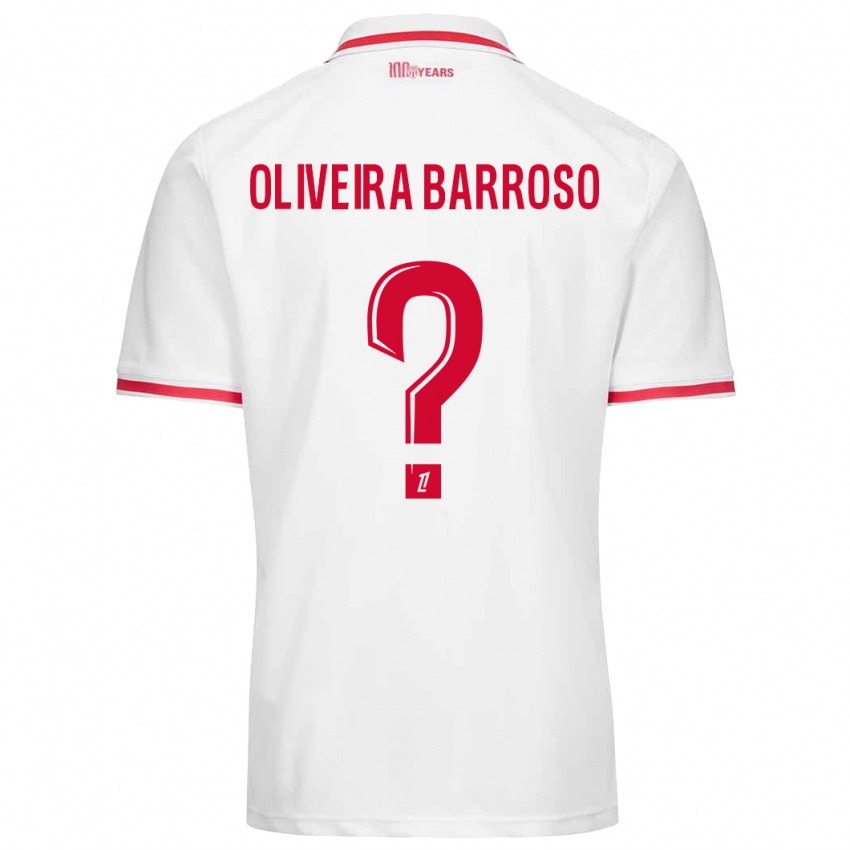 Férfi Mickael Oliveira Barroso #0 Fehér Piros Hazai Jersey 2024/25 Mez Póló Ing