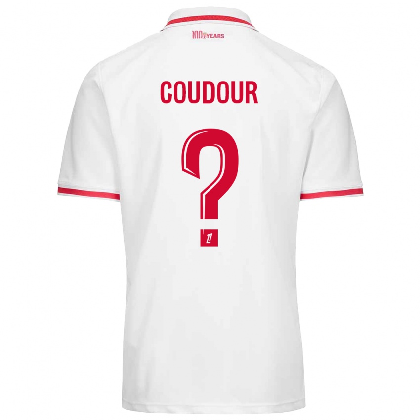 Férfi Mathis Coudour #0 Fehér Piros Hazai Jersey 2024/25 Mez Póló Ing