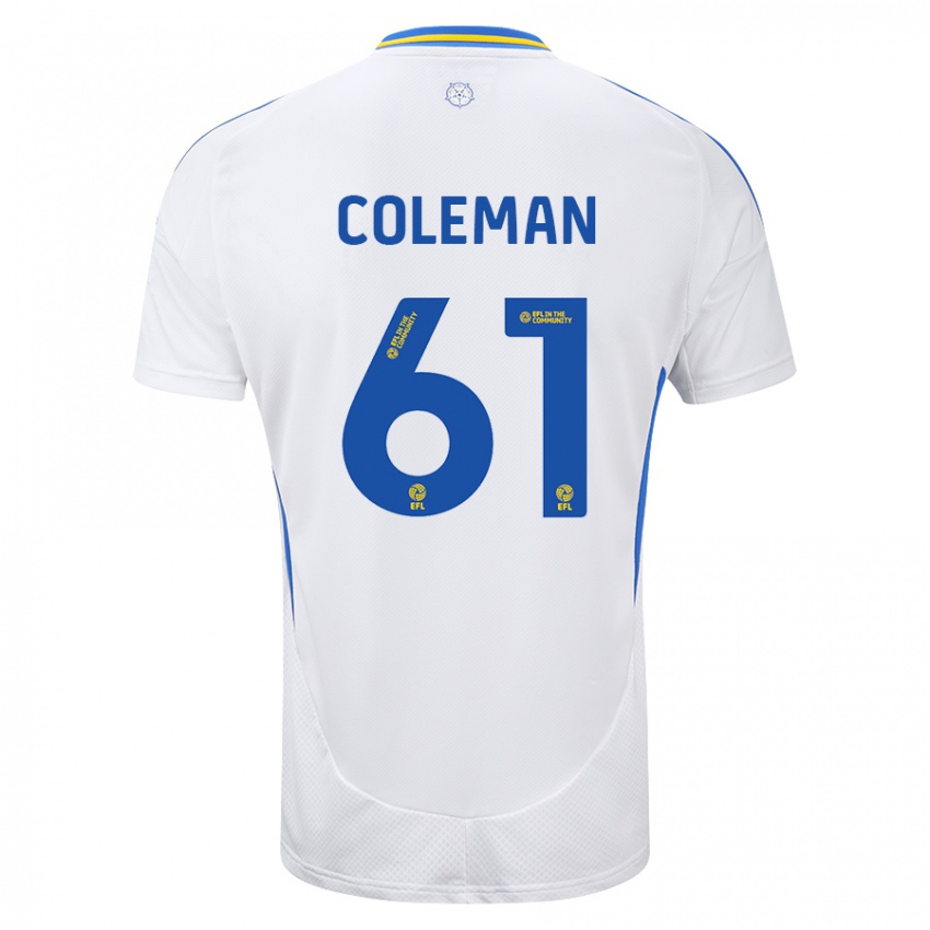 Férfi Cian Coleman #61 Fehér Kék Hazai Jersey 2024/25 Mez Póló Ing