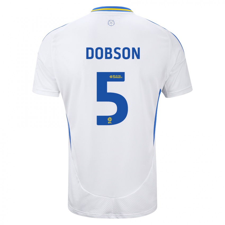 Férfi Ellie Dobson #5 Fehér Kék Hazai Jersey 2024/25 Mez Póló Ing