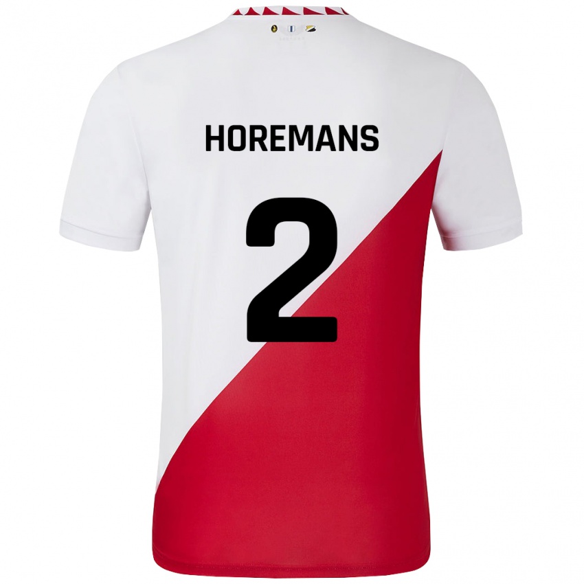 Férfi Siebe Horemans #2 Fehér Piros Hazai Jersey 2024/25 Mez Póló Ing