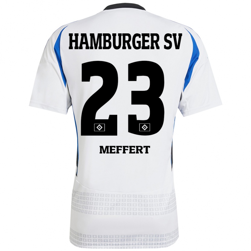 Férfi Jonas Meffert #23 Fehér Kék Hazai Jersey 2024/25 Mez Póló Ing