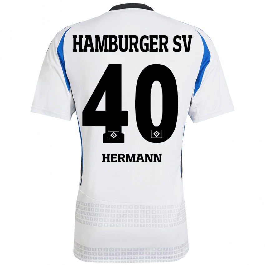 Férfi Hannes Hermann #40 Fehér Kék Hazai Jersey 2024/25 Mez Póló Ing