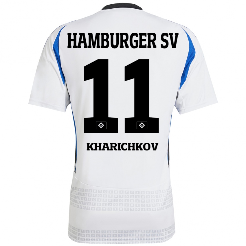 Férfi Valentyn Kharichkov #11 Fehér Kék Hazai Jersey 2024/25 Mez Póló Ing