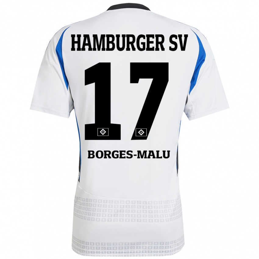 Férfi Louis Borges-Malu #17 Fehér Kék Hazai Jersey 2024/25 Mez Póló Ing