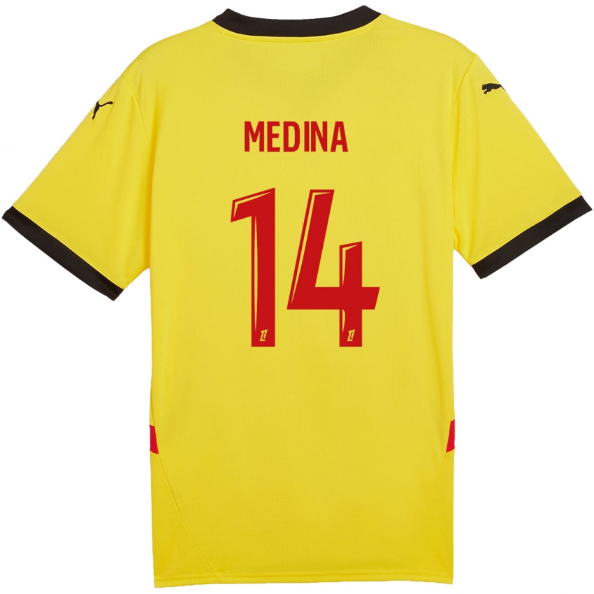 Férfi Facundo Medina #14 Sárga Piros Hazai Jersey 2024/25 Mez Póló Ing