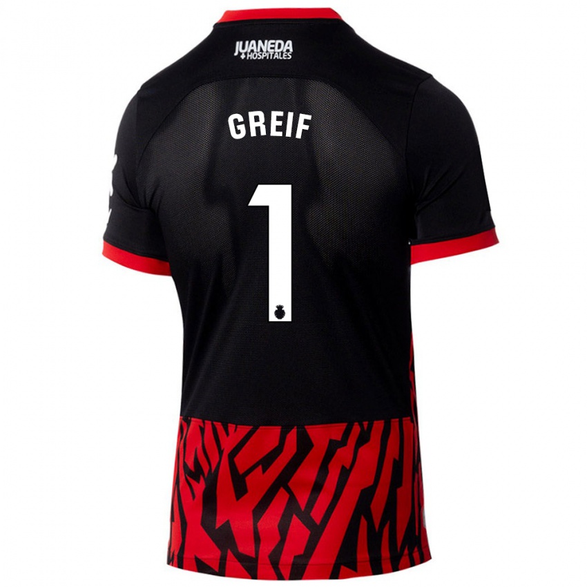 Férfi Dominik Greif #1 Fekete Piros Hazai Jersey 2024/25 Mez Póló Ing