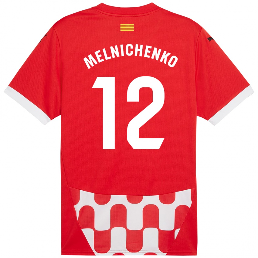 Férfi Dmytro Melnichenko #12 Piros Fehér Hazai Jersey 2024/25 Mez Póló Ing