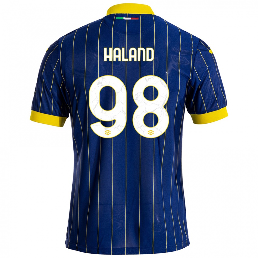 Férfi Benedicte Iversen Håland #98 Kék Sárga Hazai Jersey 2024/25 Mez Póló Ing